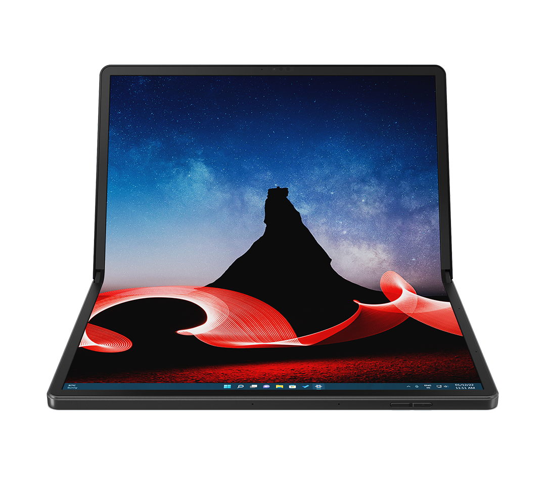 Front view of the open Lenovo ThinkPad X1 Fold showing full portrait screen